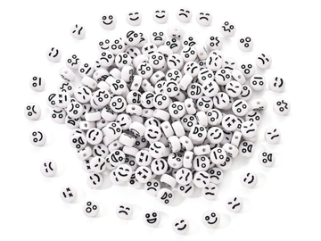 Plastové korálky kulaté cca 200ks - bílé emoji