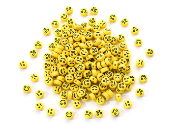 Plastové korálky kulaté cca 200ks - žluté emoji