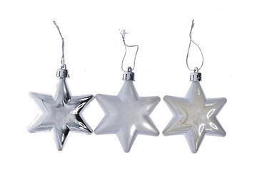Plastové ozdoby hvězdy 3ks - stříbrné
