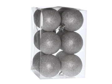 Plastové vánoční koule 12ks 6cm - stříbrné třpytivé