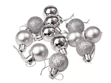 Plastové vánoční koule 2,5cm 12ks - stříbrné