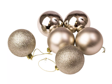 Plastové vánoční koule 6cm 6ks - bílé zlato