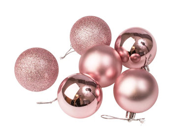 Plastové vánoční koule 6cm 6ks - růžové