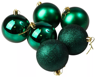 Plastové vánoční koule 8cm 6ks - tmavě zelené