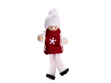 Pletená vánoční holčička závěsná 13cm - bílo bordó