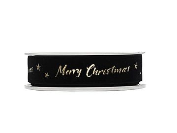 Prémiová sametová stuha 25mm Merry Christmas - černá
