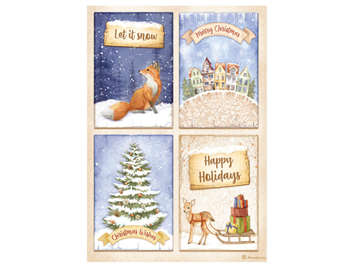 Rýžový papír A4 - 4 vánoční kartičky - Let it snow