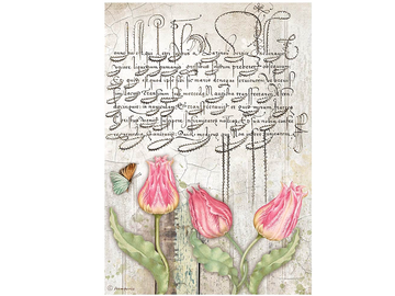 Rýžový papír A4 - Romantic Garden House - tulipány