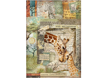 Rýžový papír A4 - Savana - žirafy