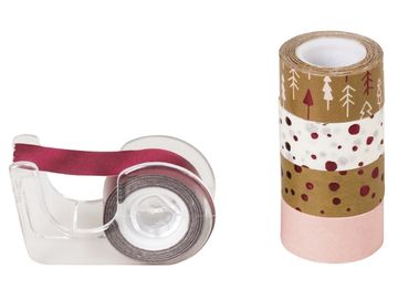 Sada mini washi pásků s rollerem 5x3m - vánoční bordó