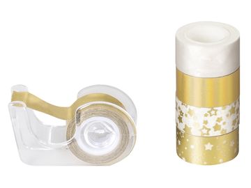 Sada mini washi pásků s rollerem 5x3m - zlaté s hvězdičkami