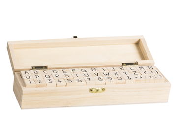 Sada razítek v dřevěné krabičce - abeceda s čísly
