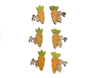 Samolepicí dřevěné ozdoby 6ks - zajíci s mrkví