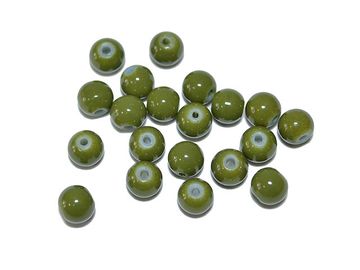 Skleněné korálky 6mm 20ks - olivové