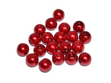 Skleněné korálky perleťové 8mm 20ks - vínově červené