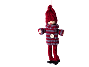 Pletený vánoční chlapeček závěsný 13cm - bordó