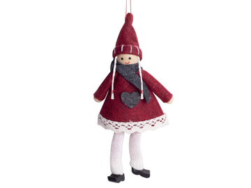 Textilní vánoční holčička 18cm - bordó