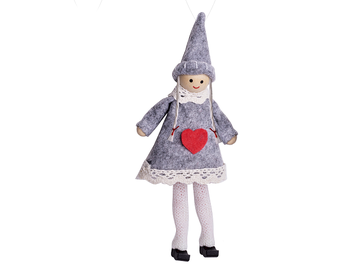 Textilní vánoční holčička 18cm - šedá