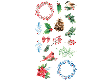 Transparentní nálepky ARTEMIO - Christmas Berries - ptáčci a věnce