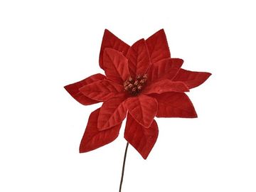 Umělá vánoční růže 12cm - sametová červená