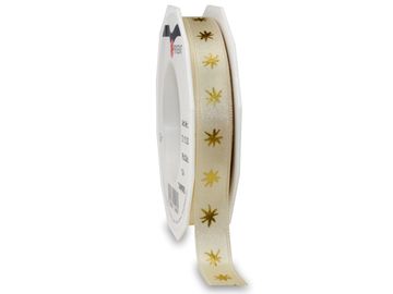 Vánoční stuha TAMPERE 15mm - krémová s hvězdičkami