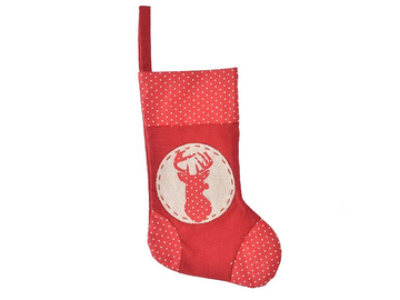Vánoční textilní ponožka s jelenem 30cm - tečkovaná