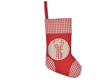 Vánoční textilní ponožka s jelenem 30cm - károvaná