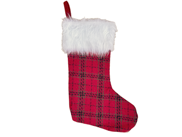 Vánoční závěsná ponožka 48cm - károvaná červená