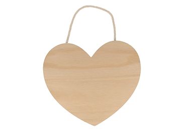 Závěsná dřevěná deska na jutové stuze 25cm - srdce